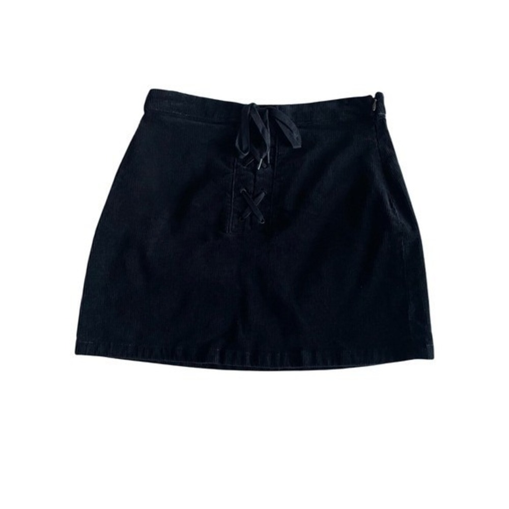 SO 5/27 Black Corduroy Mini Skirt Lace Up Indie Sleaze Y2K Goth Alt Stretch